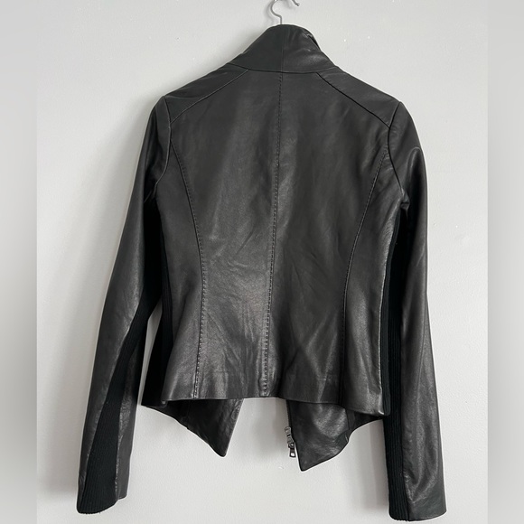 Vince Scuba Leather & Stretch Wool Panel Black Motto Jacket Womens L 8 - Picture 8 of 17